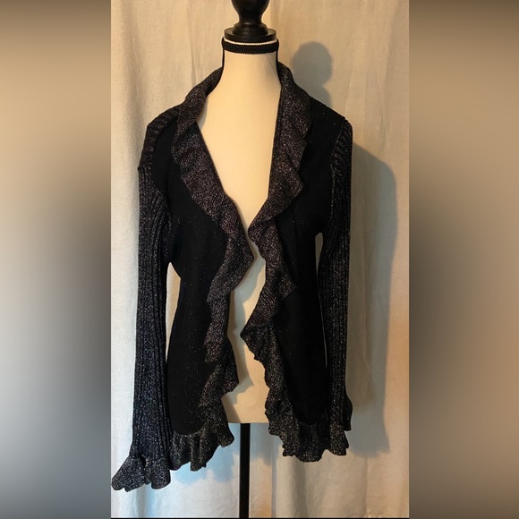Cardigan Reversible with Ruffles & Matching Shirt Black with Silver Sparkles Lg - Picture 4 of 5